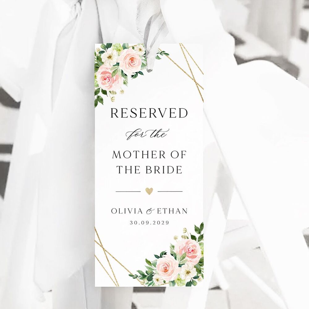 Blush Pink & Gold Reserved Seat Tag