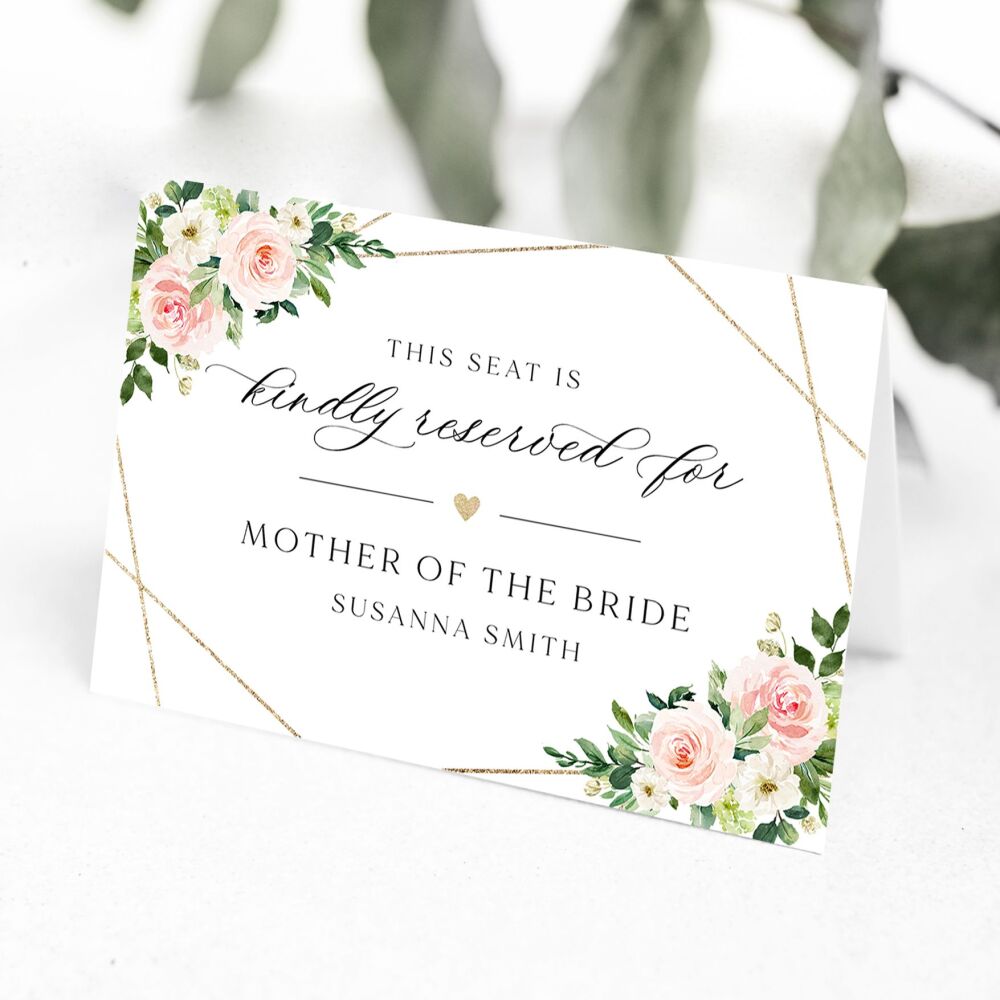 Blush Pink & Gold Reserved Seat Card