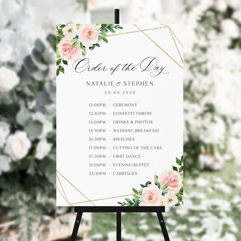 Blush Pink & Gold Order of the Day Sign