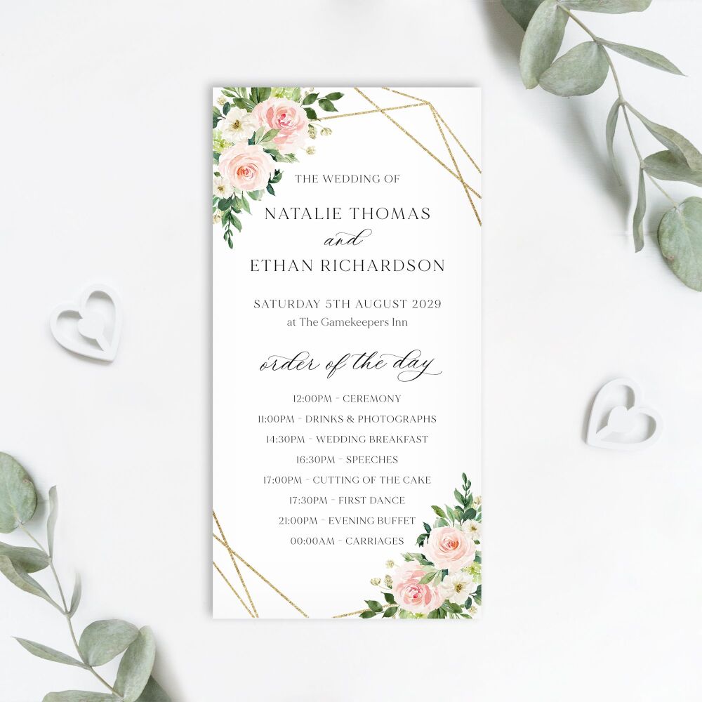 Blush Pink & Gold Order of the Day Card