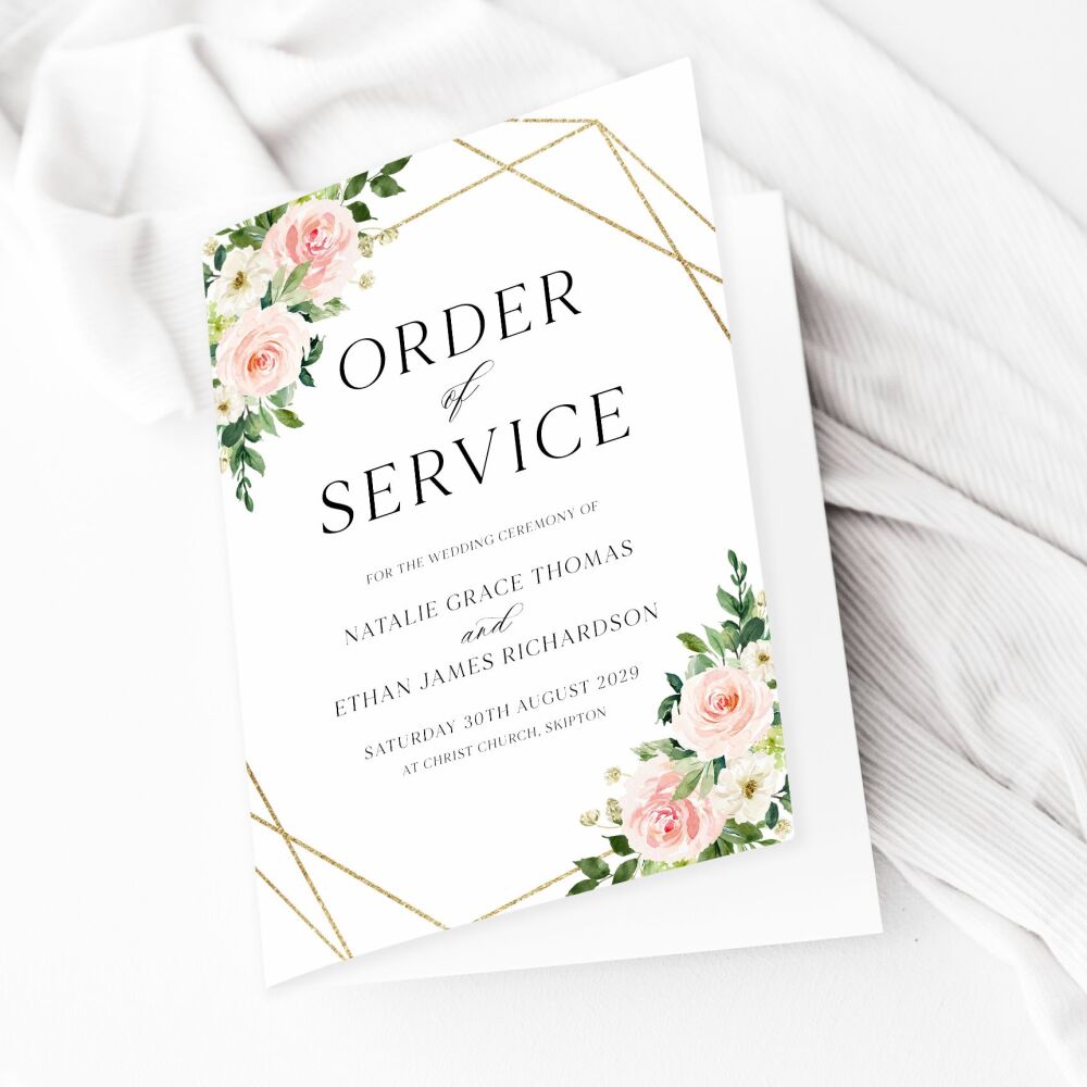 Blush Pink & Gold Order of Service Booklet