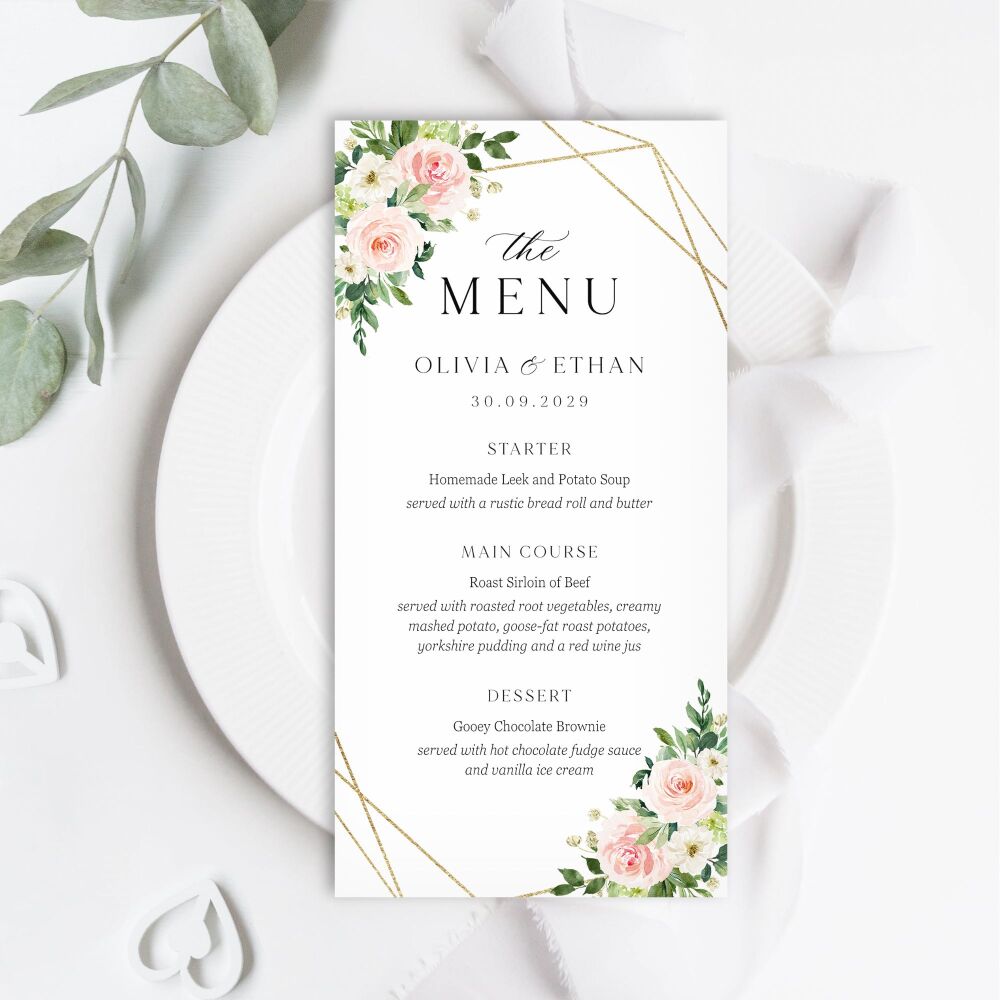 Blush Pink & Gold Menu