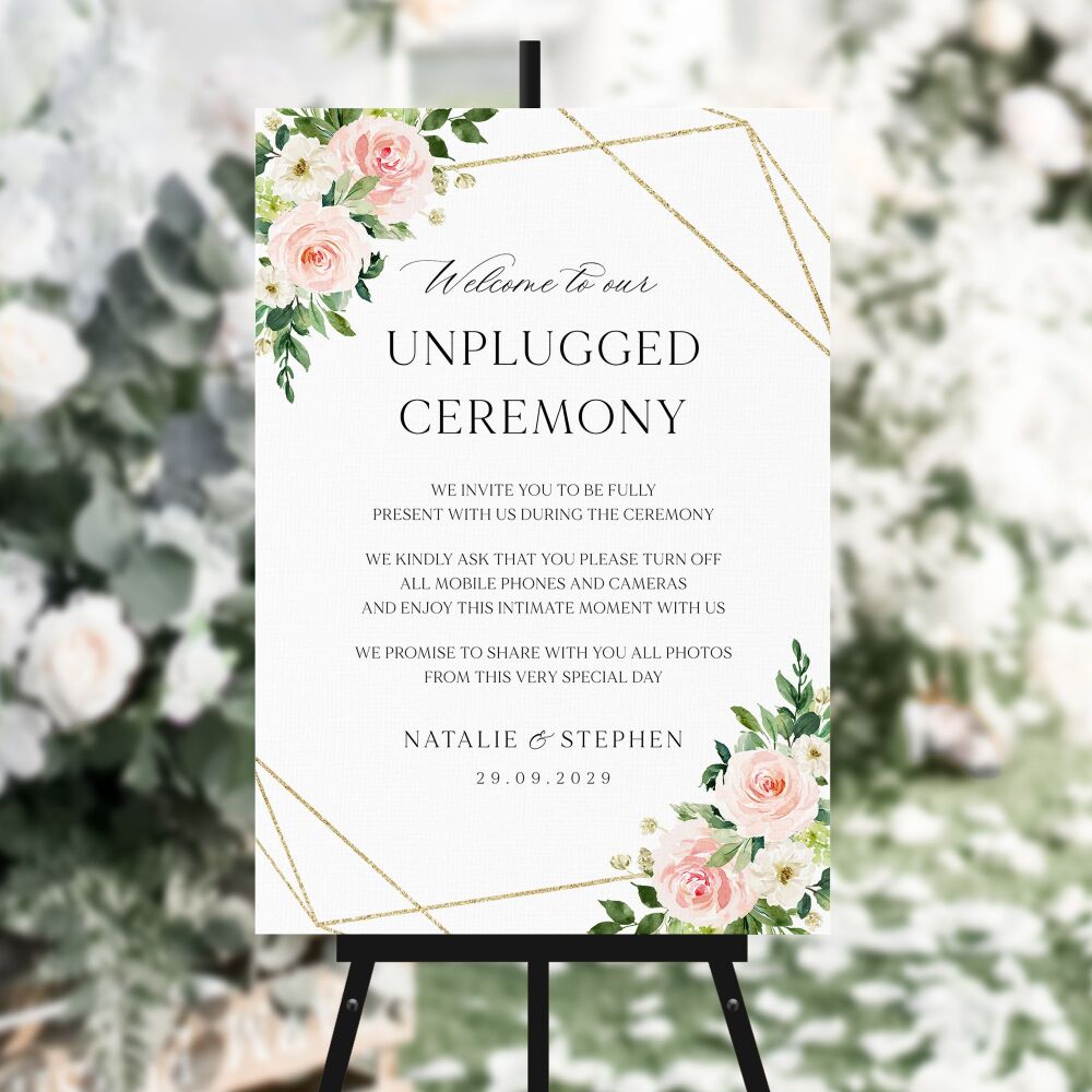 Blush Pink & Gold Unplugged Ceremony Sign