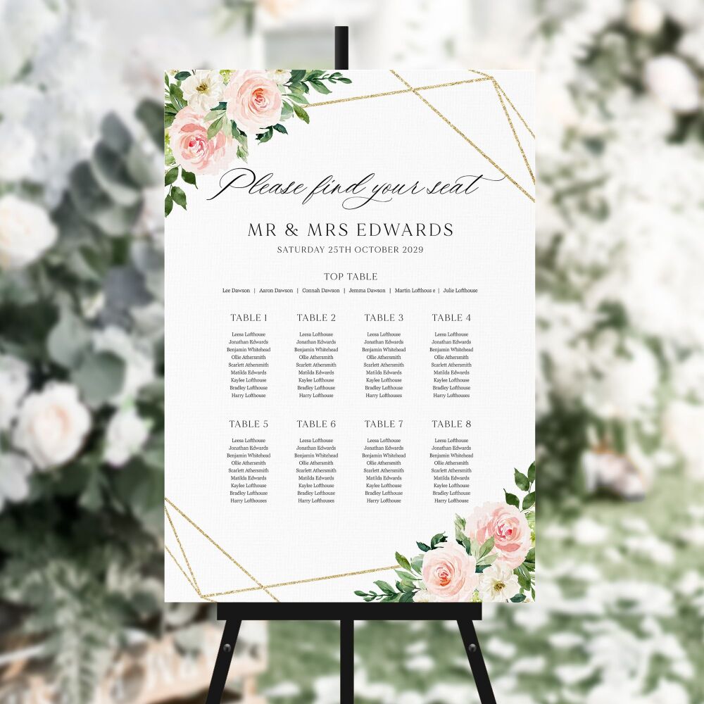 Blush Pink & Gold Table Plan
