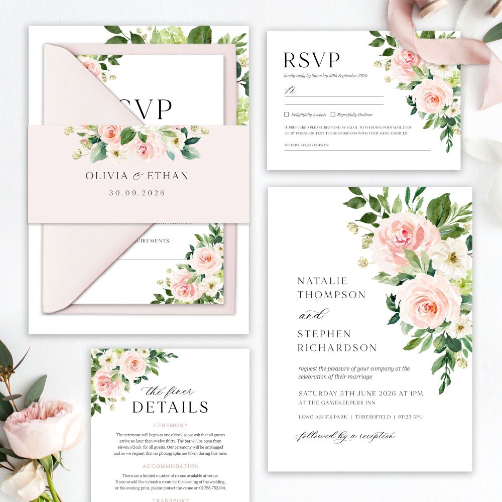 Blush Pink Floral Wedding Invitation Sample
