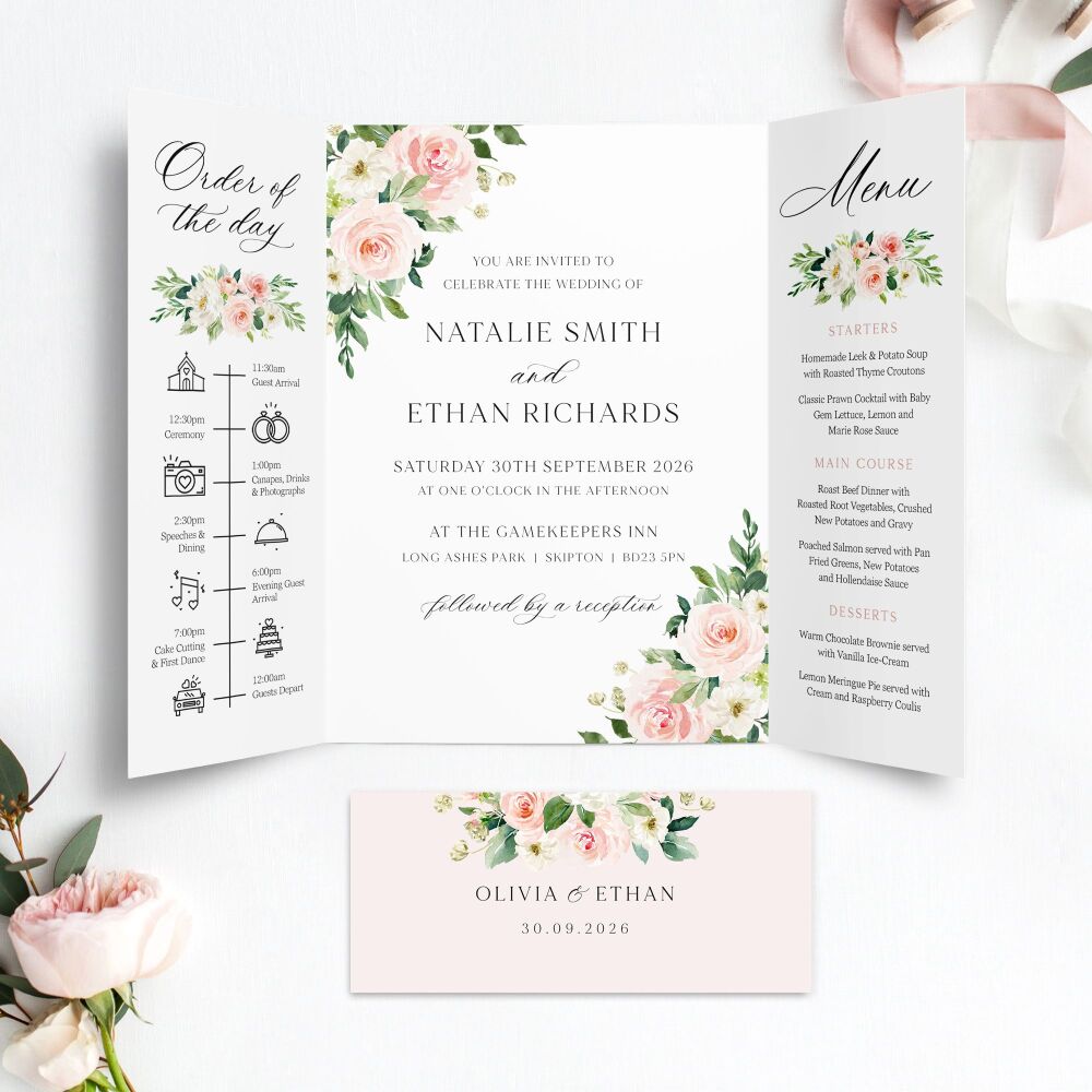 Blush Pink Floral Wedding Invitation Sample