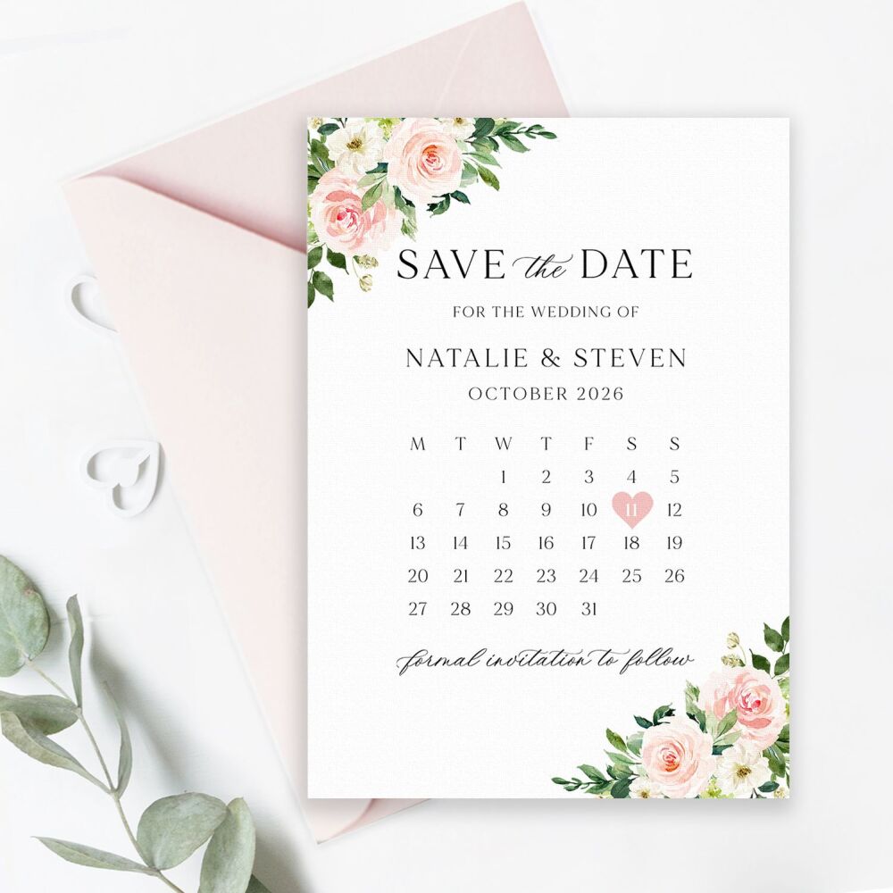 Blush Pink Floral Save the Date