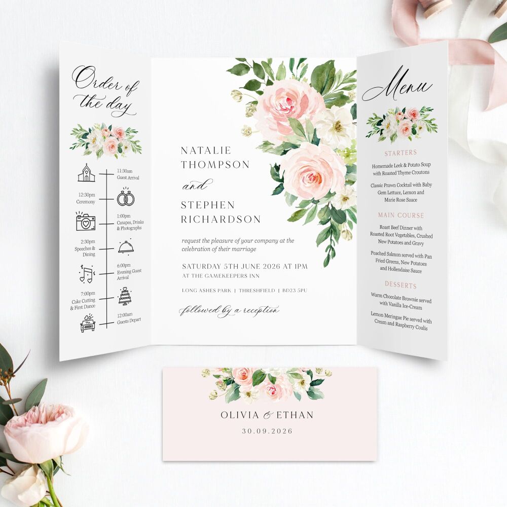 Blush Pink Floral Wedding Invitation Sample