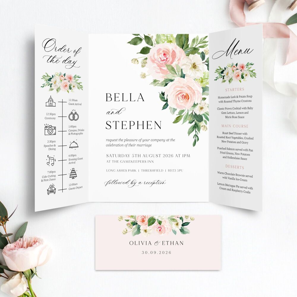 Blush Pink Floral Wedding Invitation Sample