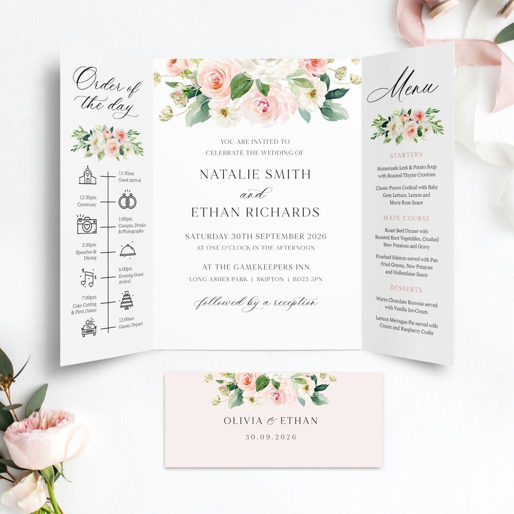 Blush Pink Floral Wedding Invitation Sample