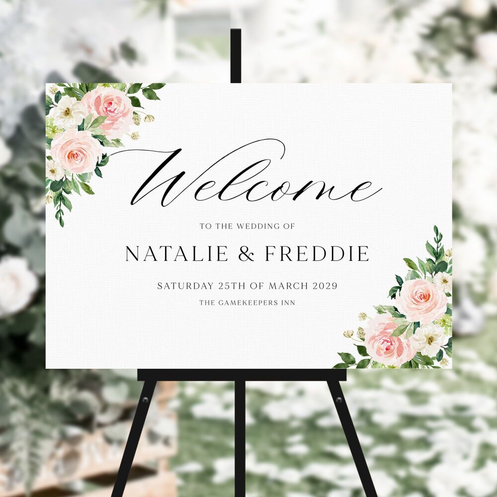 Blush Pink Floral Welcome Sign