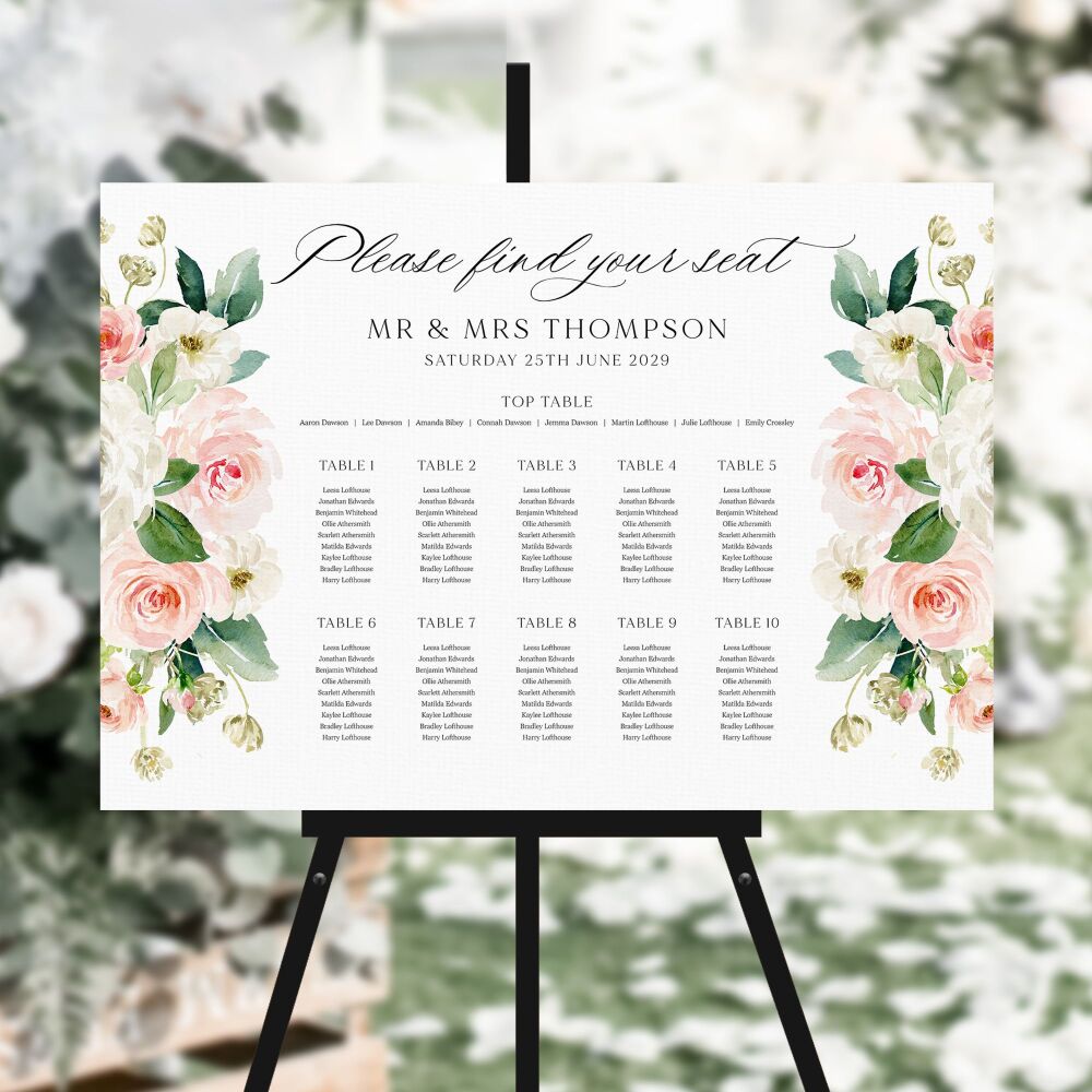 Blush Pink Floral Table Plan