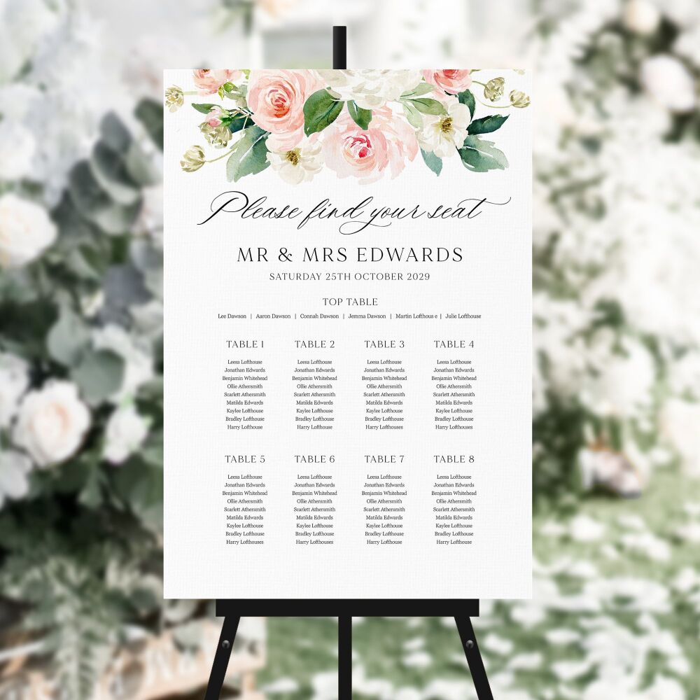 Blush Pink Floral Table Plan