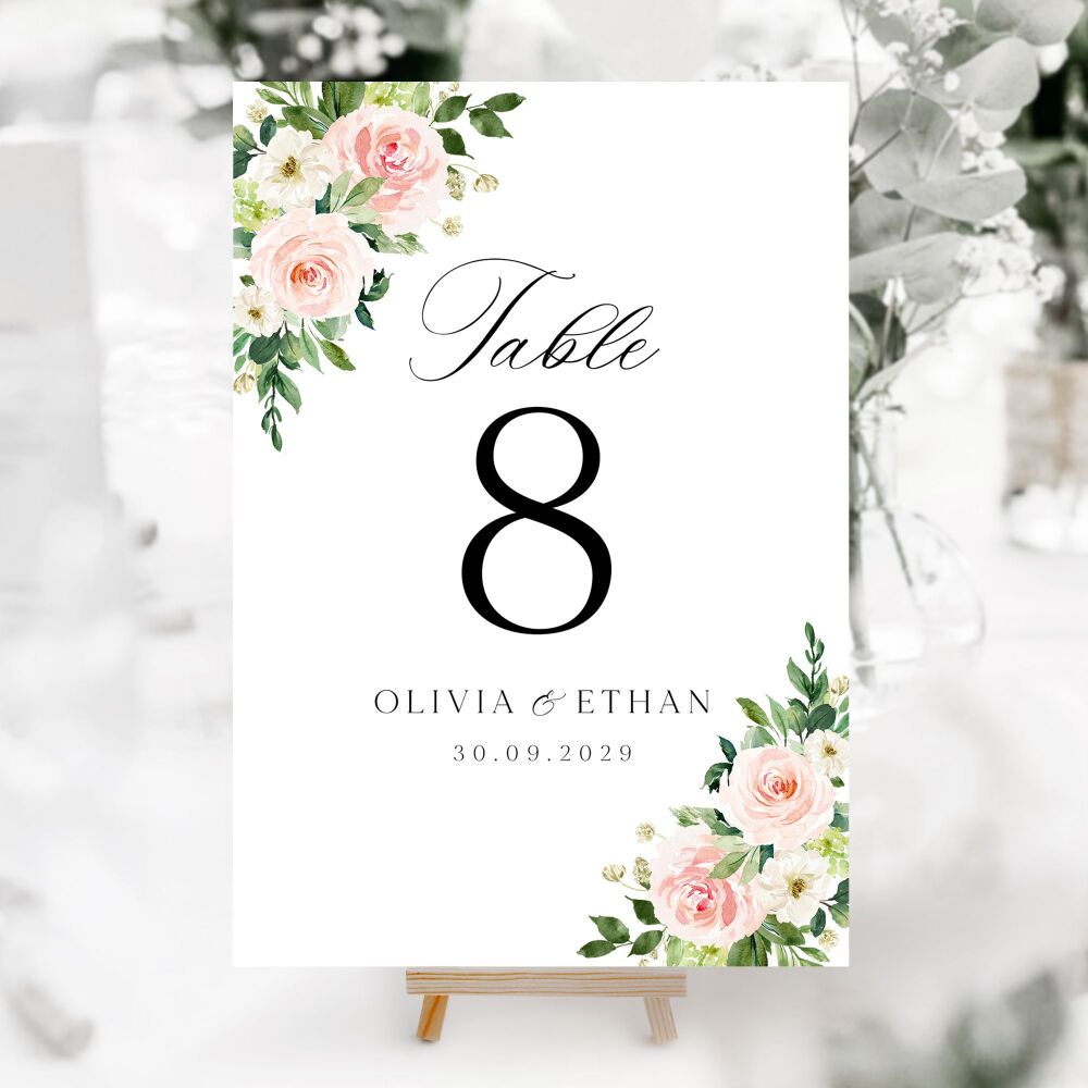 Blush Pink Floral Table Numbers