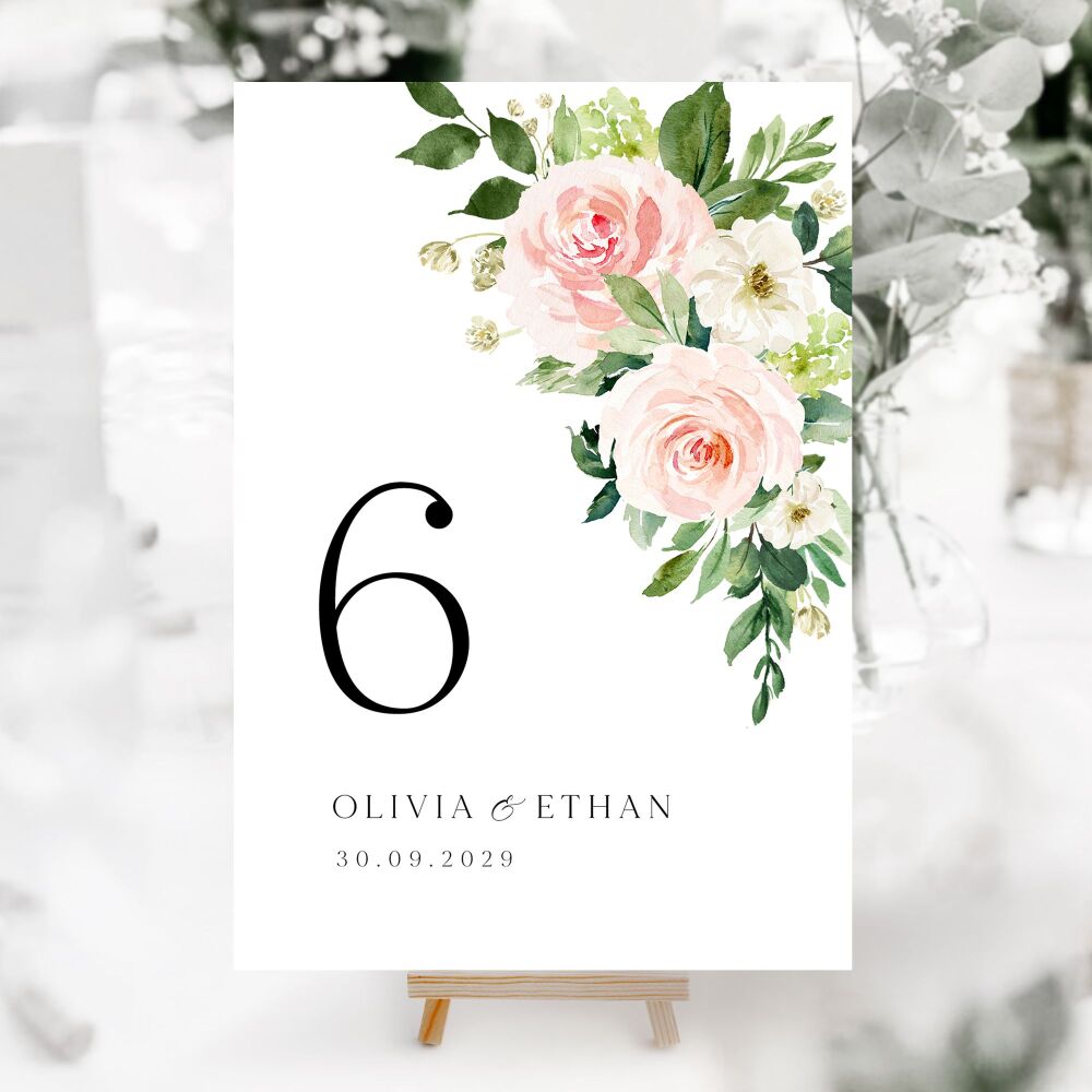 Blush Pink Floral Table Numbers