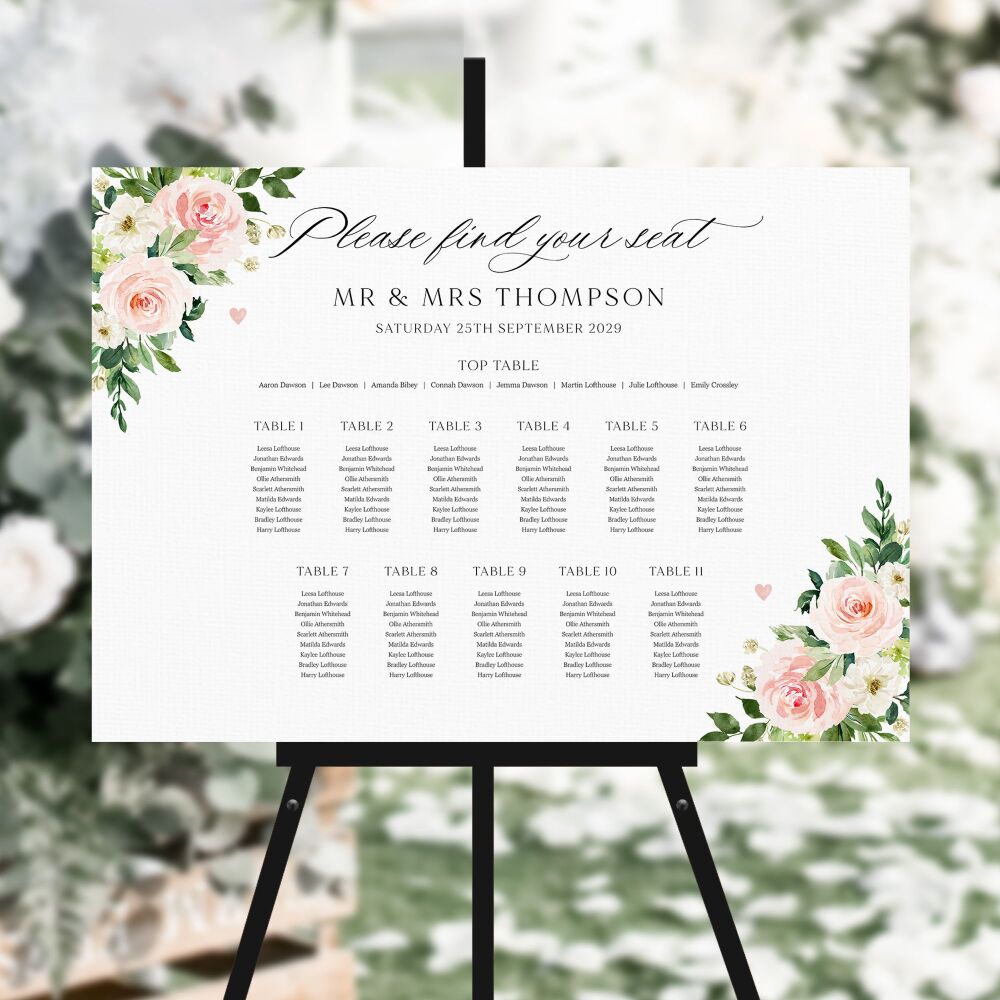 Blush Pink Floral Table Plan