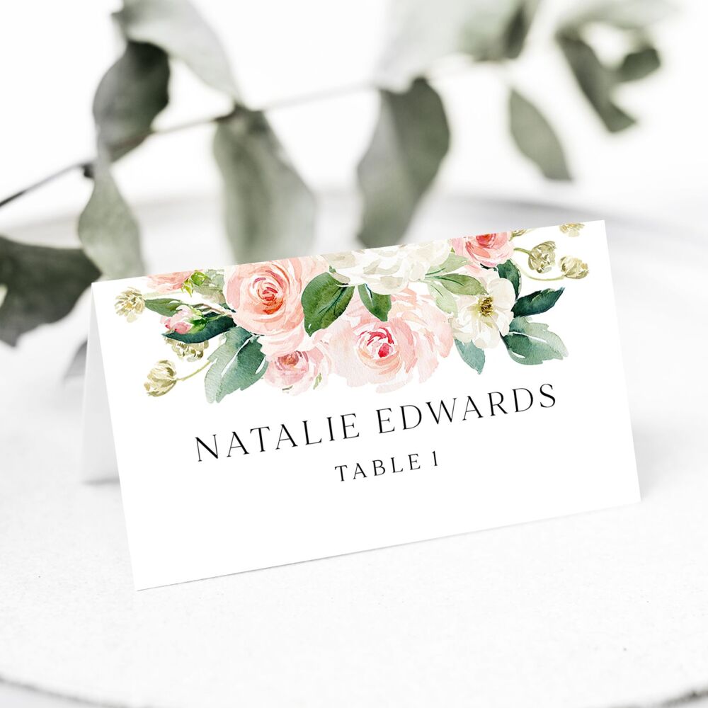 Blush Pink Floral Place Name Card
