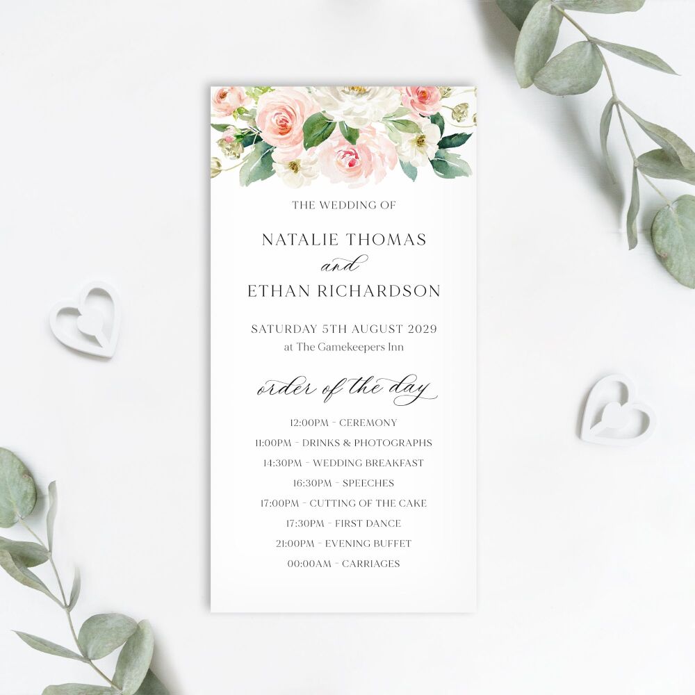 Blush Pink Floral Order of the Day Card