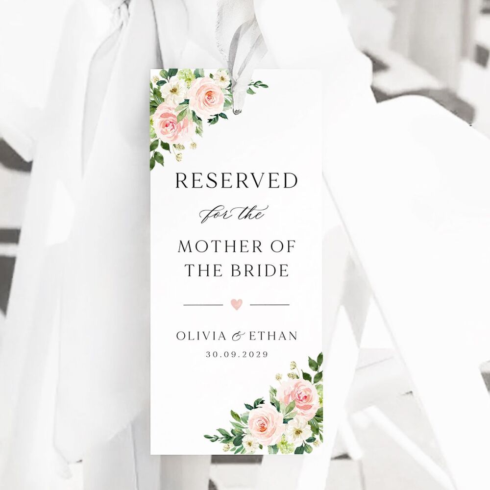 Blush Pink Floral Reserved Seat Tag