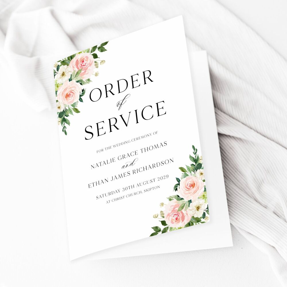 Blush Pink Floral Order of Service Booklet