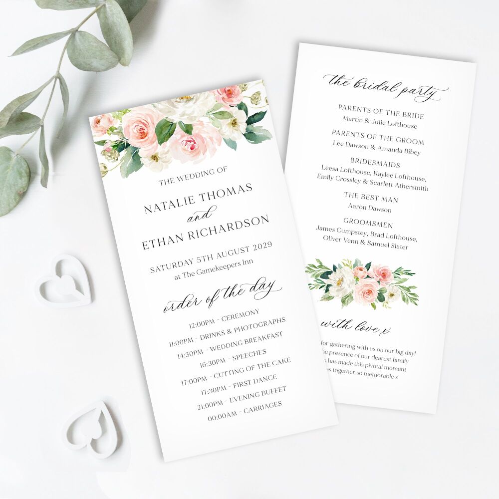 Blush Pink Floral Order of Service Card