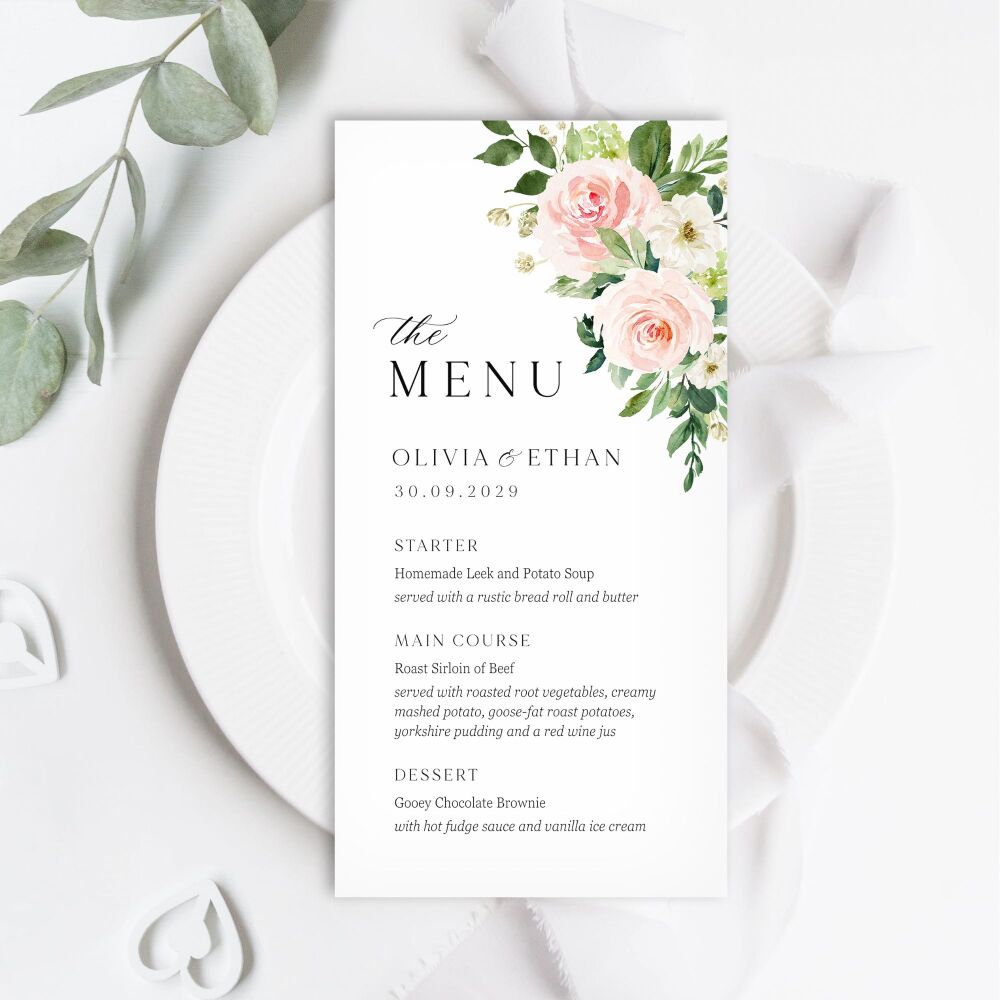 Blush Pink Floral Menu