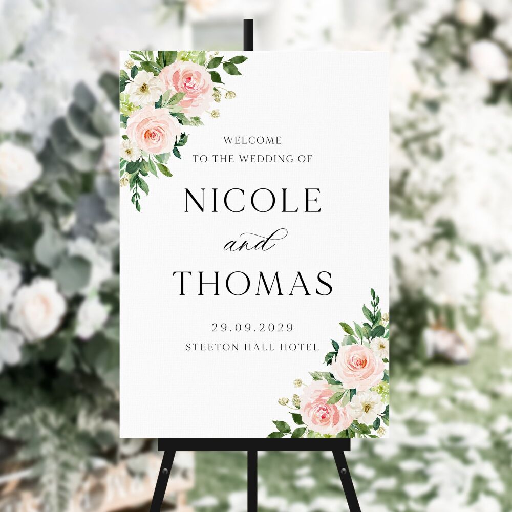 Blush Pink Floral Welcome Sign