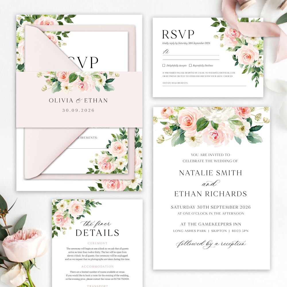Blush Pink Floral Wedding Invitation Sample