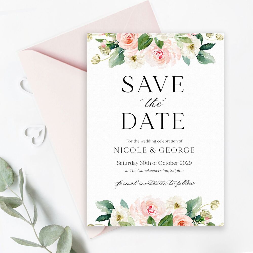 Blush Pink Floral Save the Date