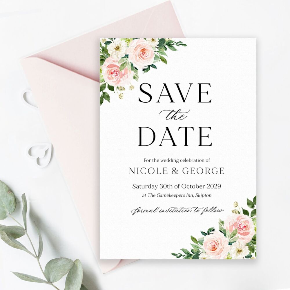 Blush Pink Floral Save the Date