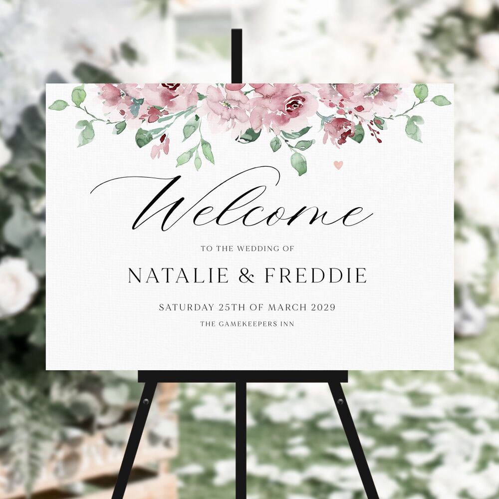 Dusky Blush Floral Welcome Sign