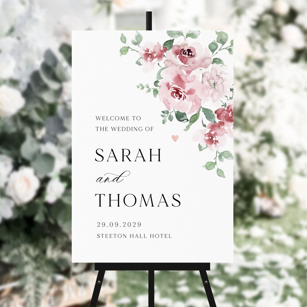 Dusky Blush Floral Welcome Sign