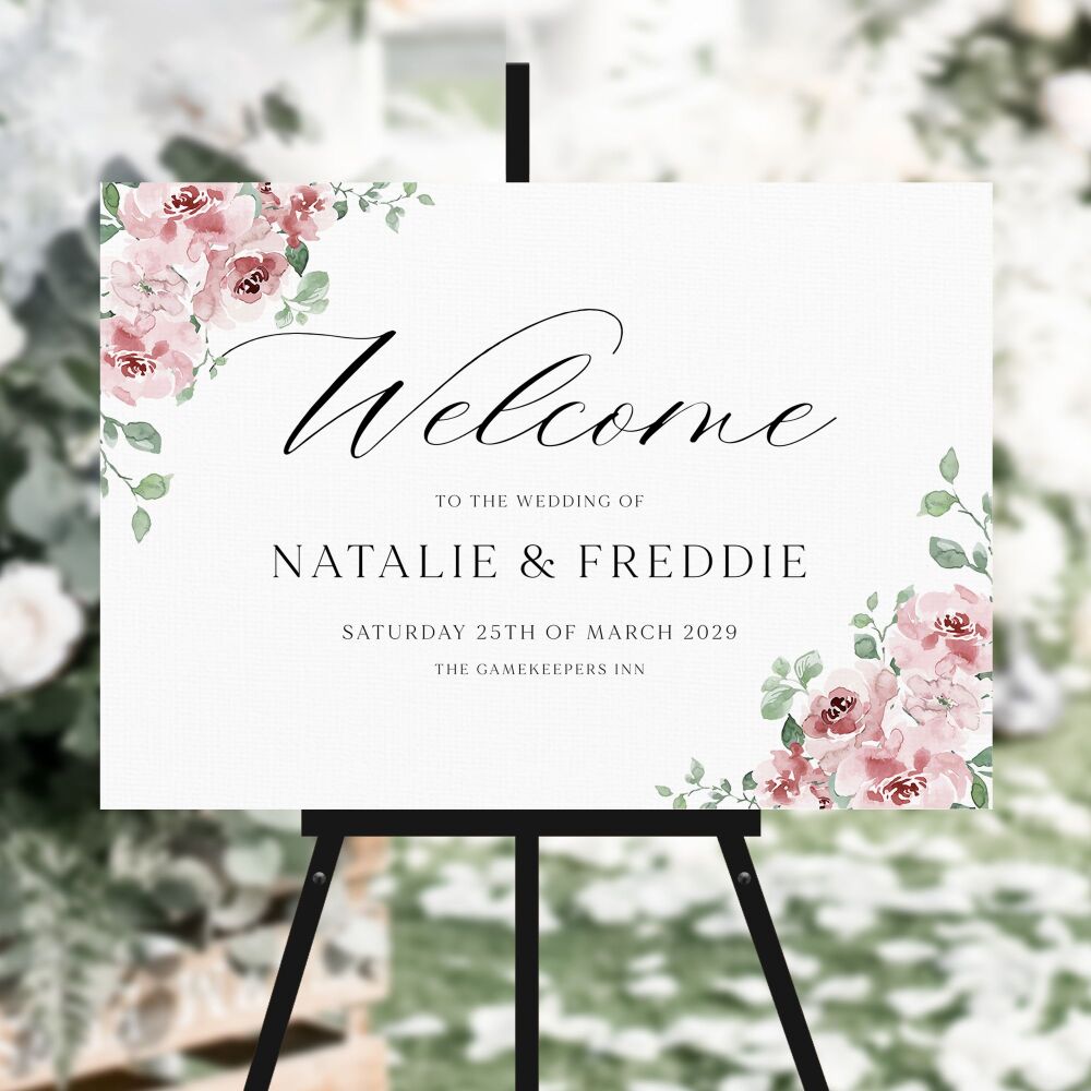 Dusky Blush Floral Welcome Sign