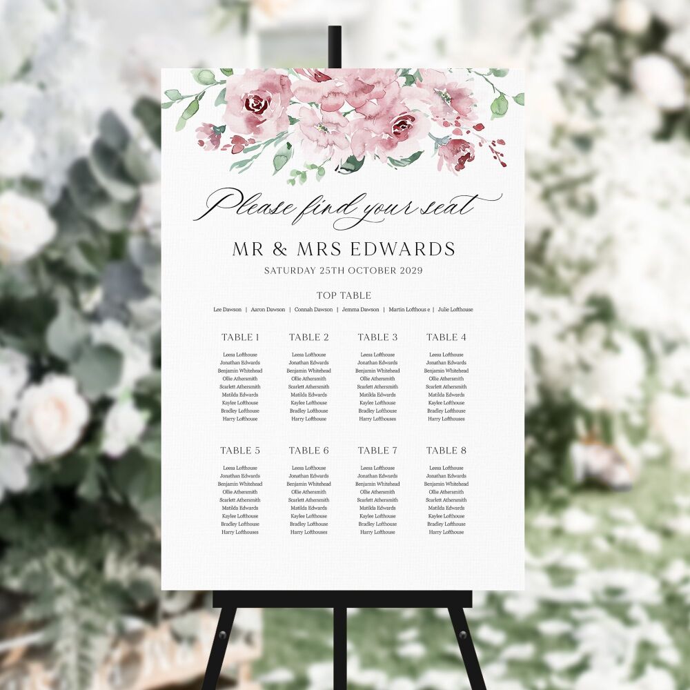 Dusky Blush Floral Table Plan