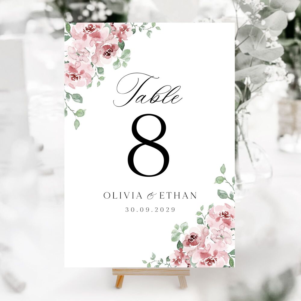 Dusky Blush Floral Table Numbers