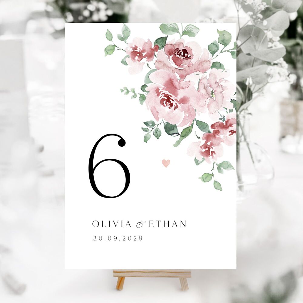 Dusky Blush Floral Table Numbers