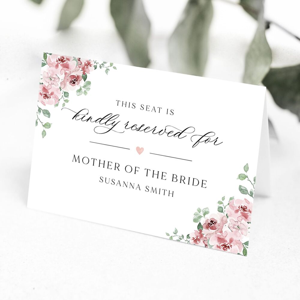 Dusky Blush Floral Reserved Seat Card