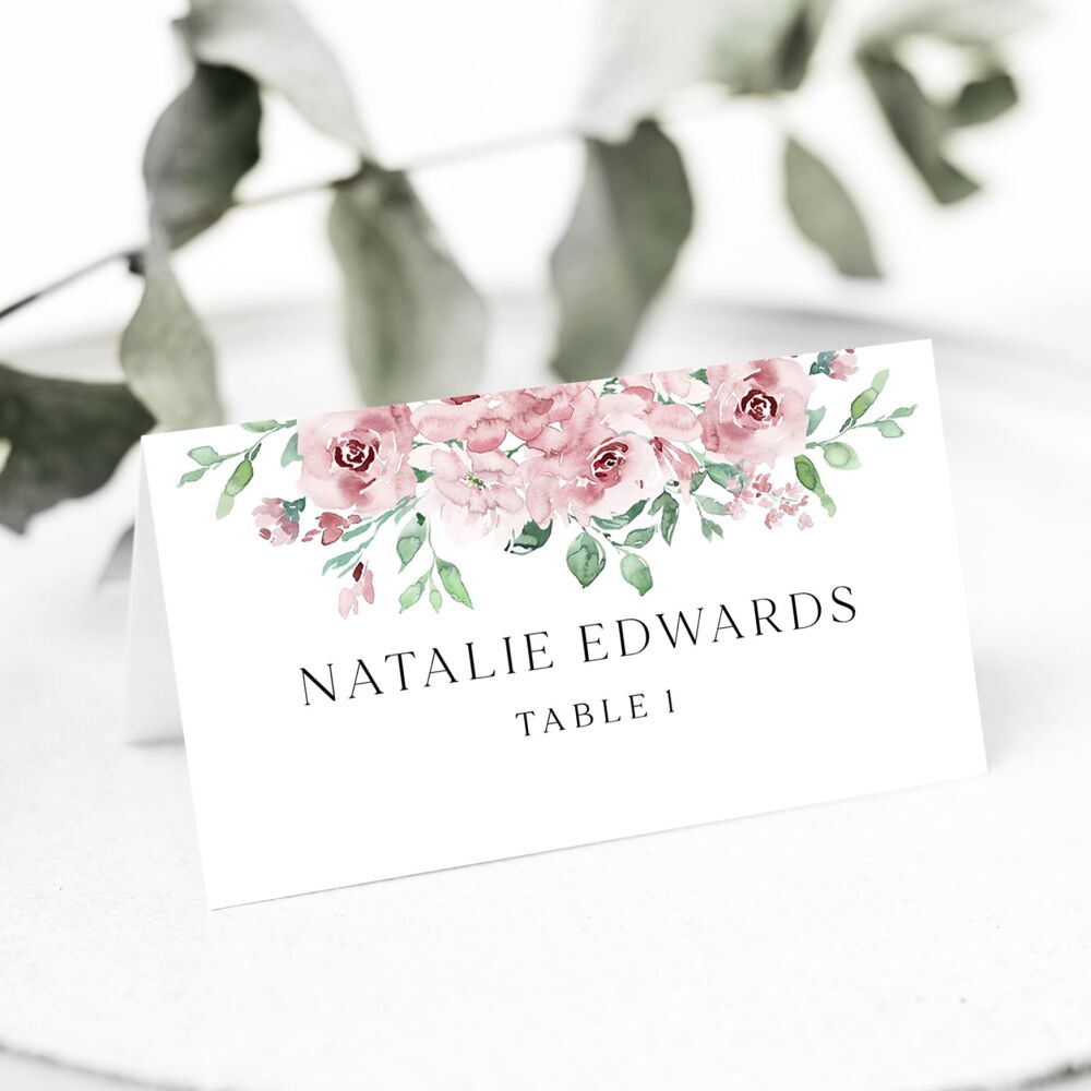 Dusky Blush Floral Place Name Card