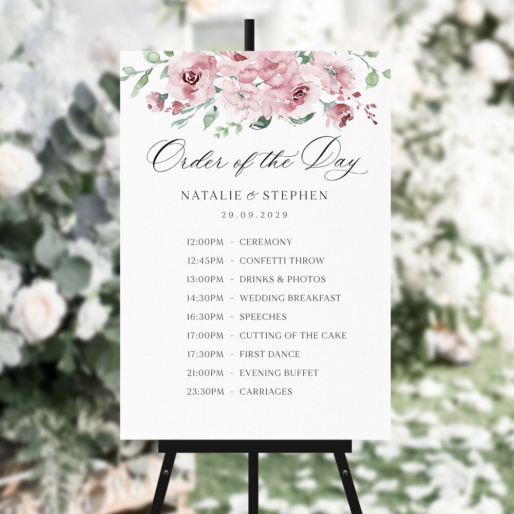 Dusky Blush Floral Order of the Day Sign