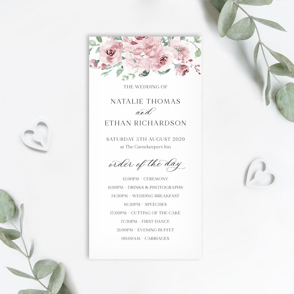 Dusky Blush Floral Order of the Day Card