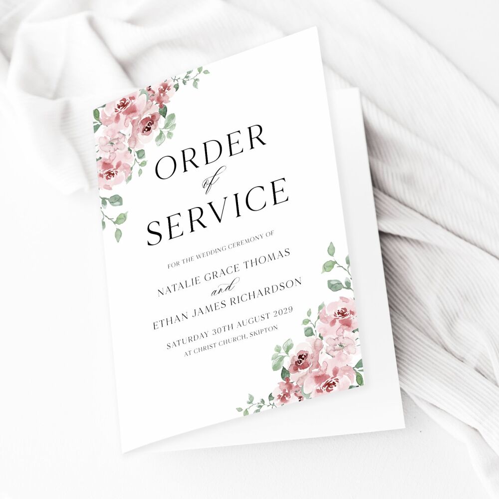 Dusky Blush Floral Order of Service Booklet