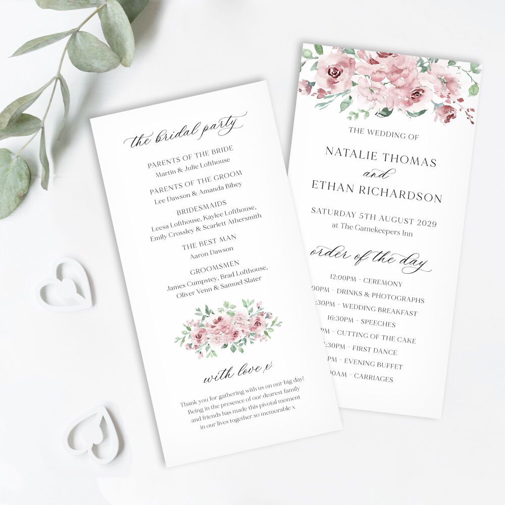 Dusky Blush Floral Order of Service Card