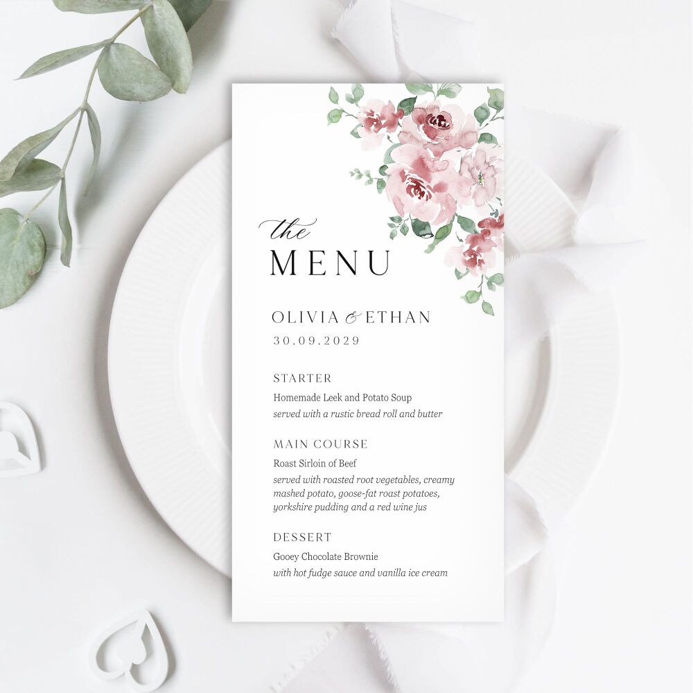 Dusky Blush Floral Menu