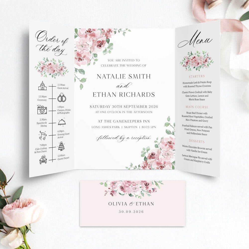 Dusky Blush Floral Wedding Invitation Sample