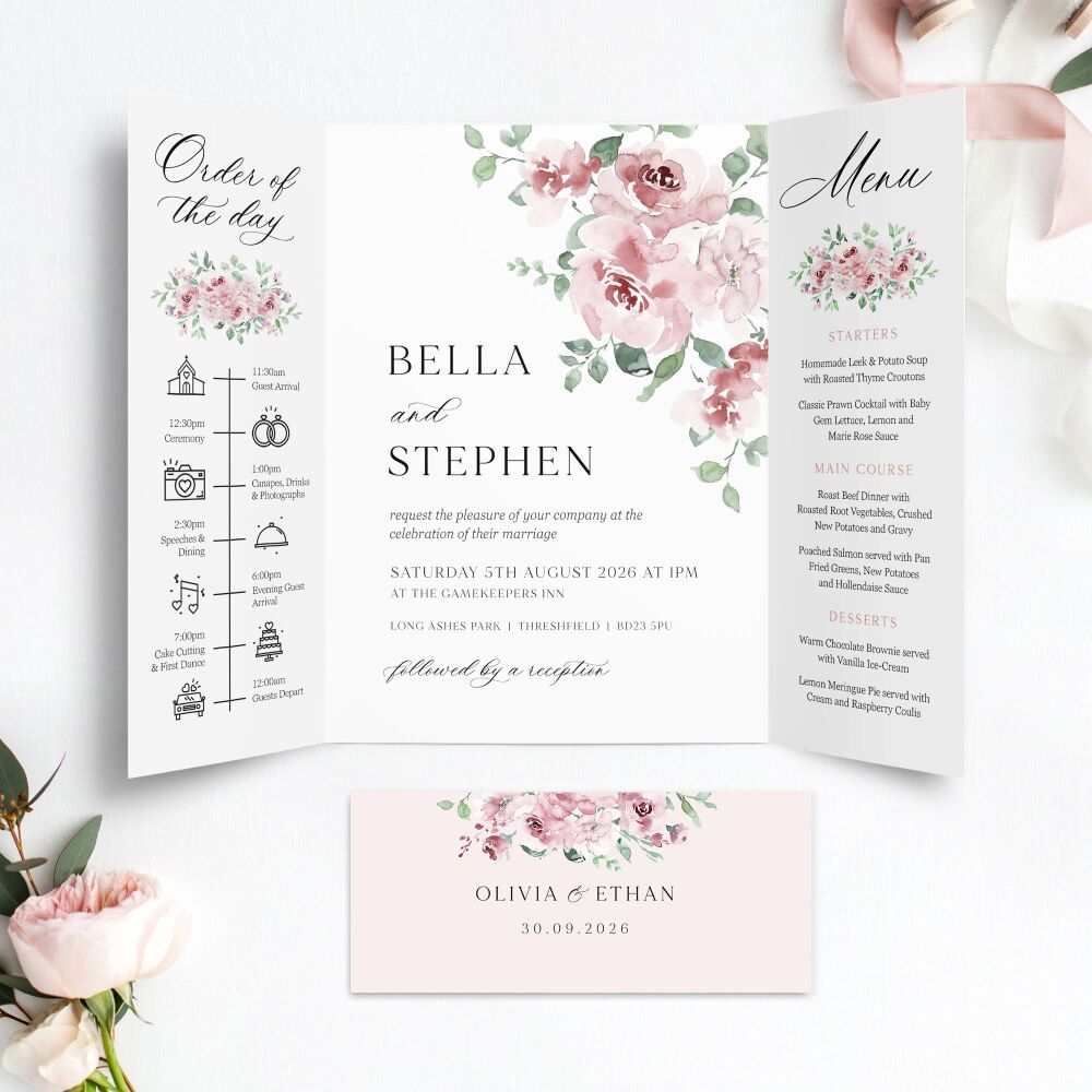 Dusky Blush Floral Wedding Invitation Sample