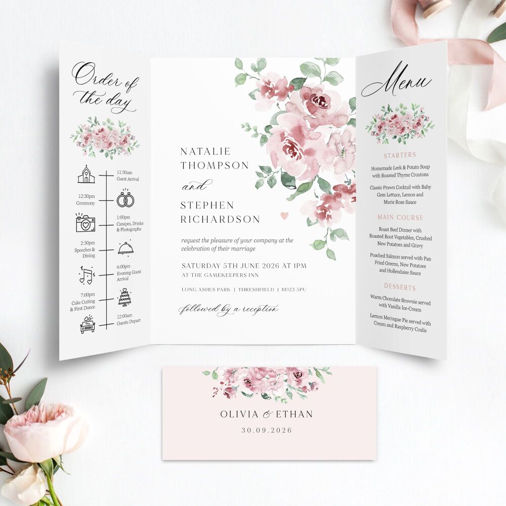 Dusky Blush Floral Wedding Invitation Sample