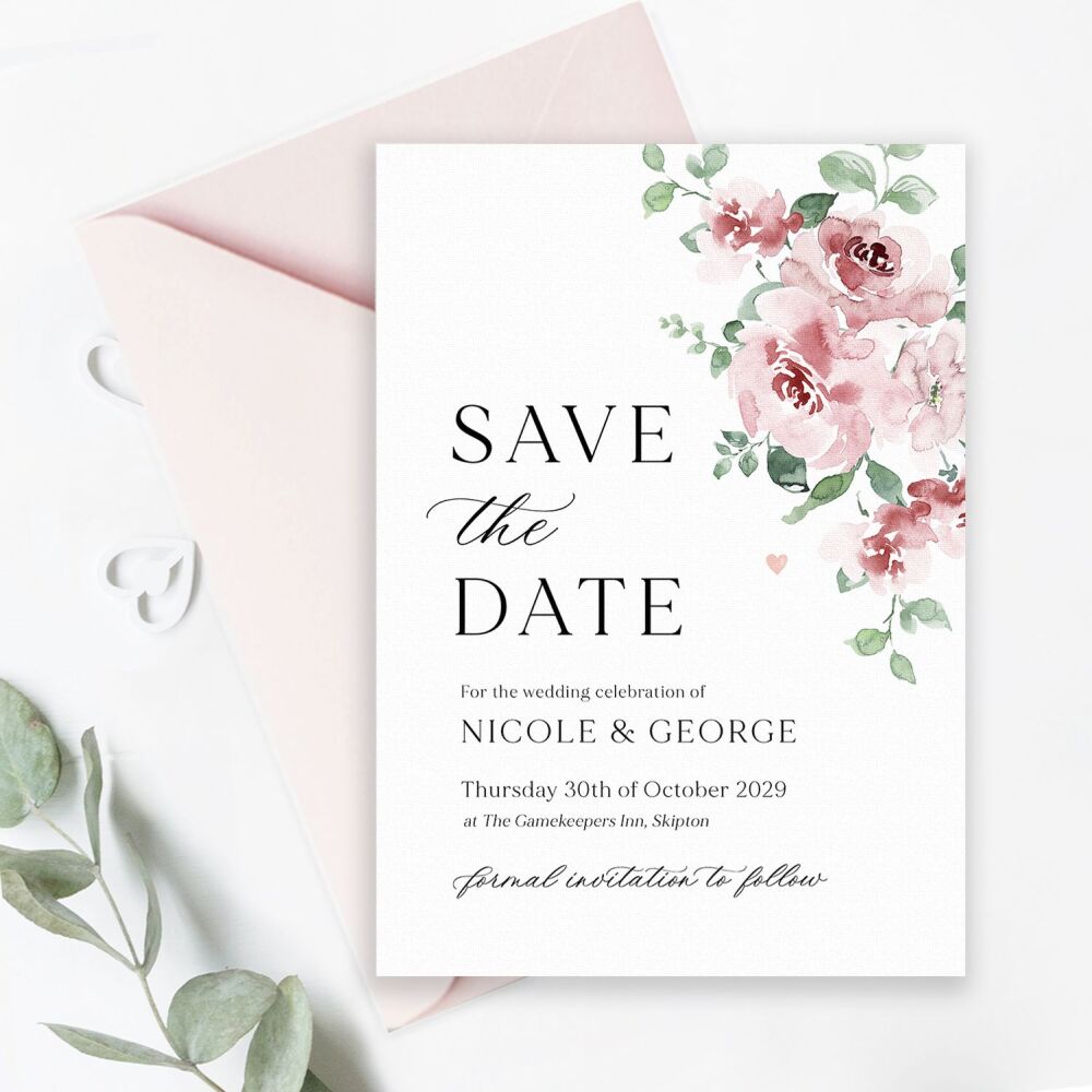 Dusky Blush Floral Save the Date