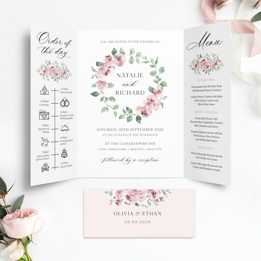 Dusky Blush Floral Wedding Invitation Sample