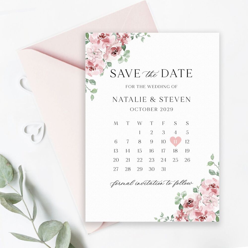 Dusky Blush Floral Save the Date