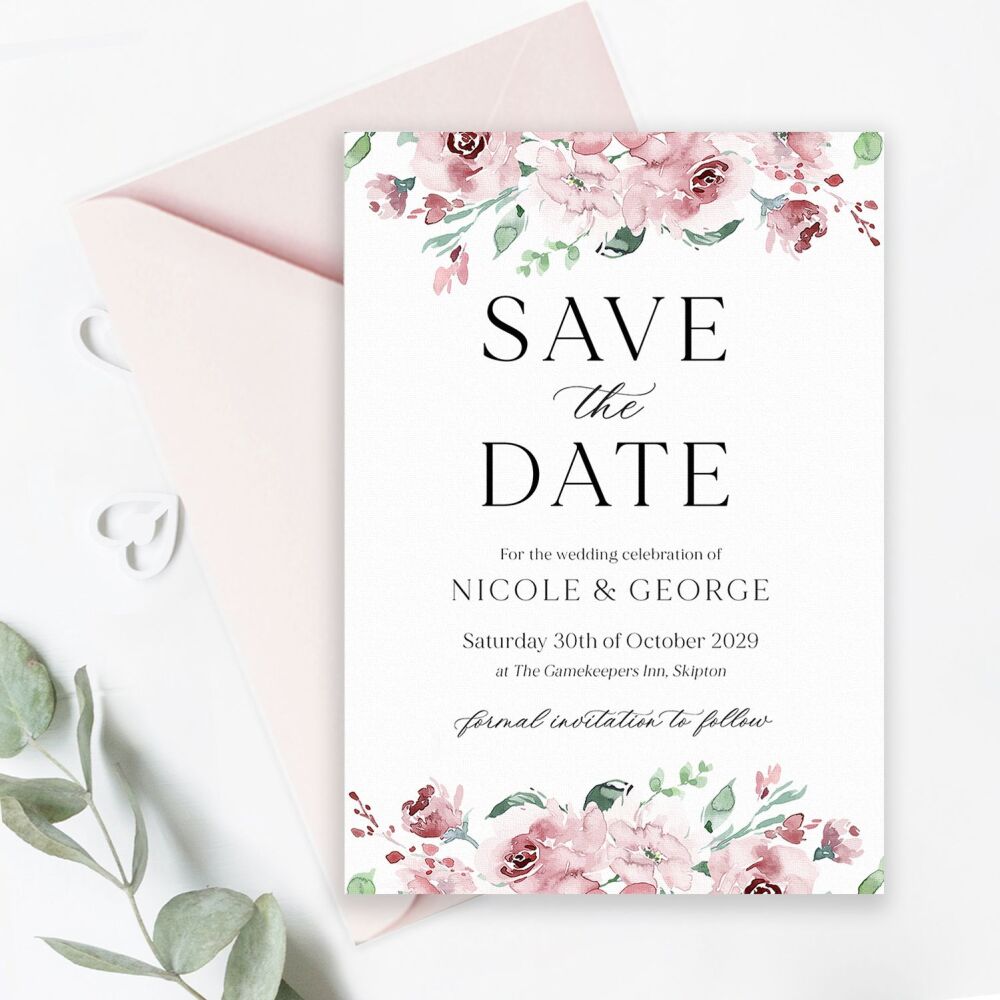 Dusky Blush Floral Save the Date